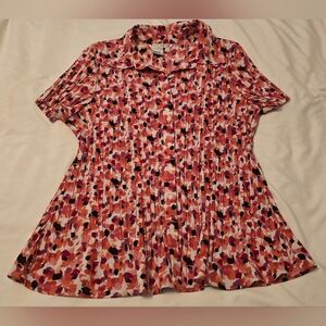 Fred David Stretch Ladies XL Vintage Blouse Multicolor Short Sleeve Button Down
